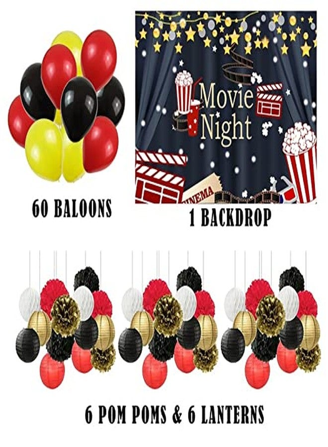 Theme My Party Combo Kit -Movie Theme Decoration Kit with Backdrop,Balloons and Pom Pom/Lanterns (4ft X 4ft) - Image 2